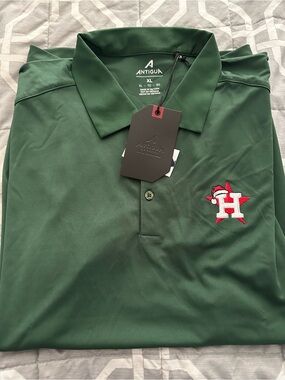 Antigua Men's Dark Green Polo with Embroidered Red & White Team Emblem